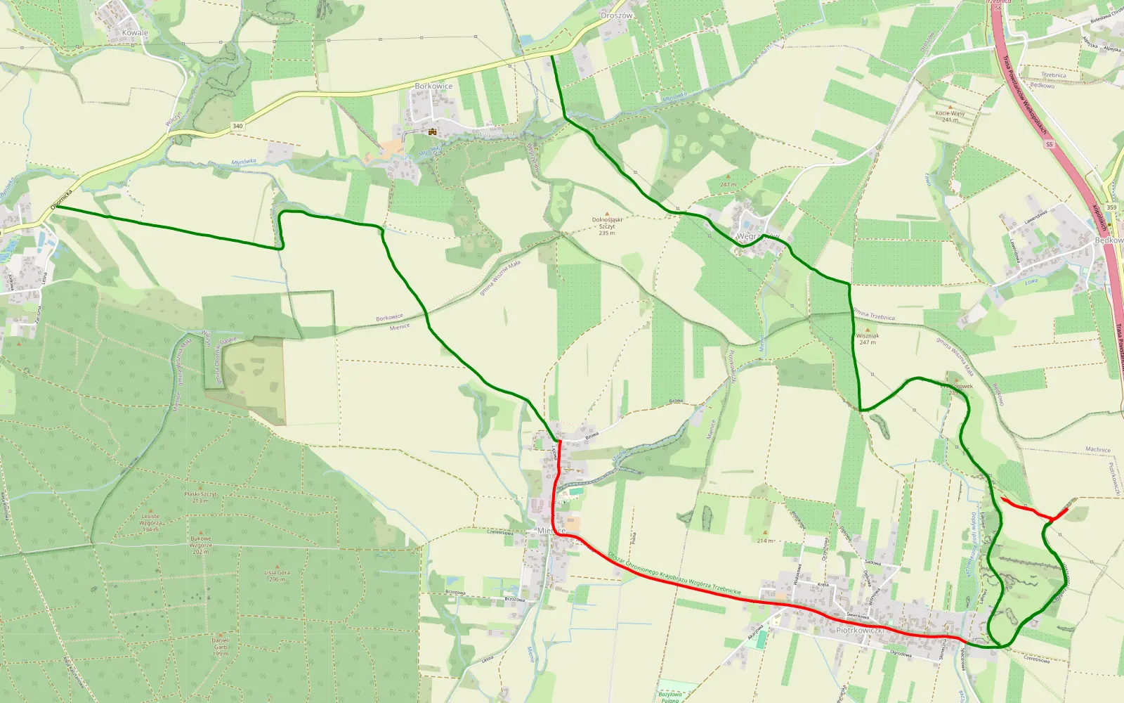 Mapa trasy Wilczyn - Droszów - 14.2 km trasy offroad, Powiat Trzebnicki
