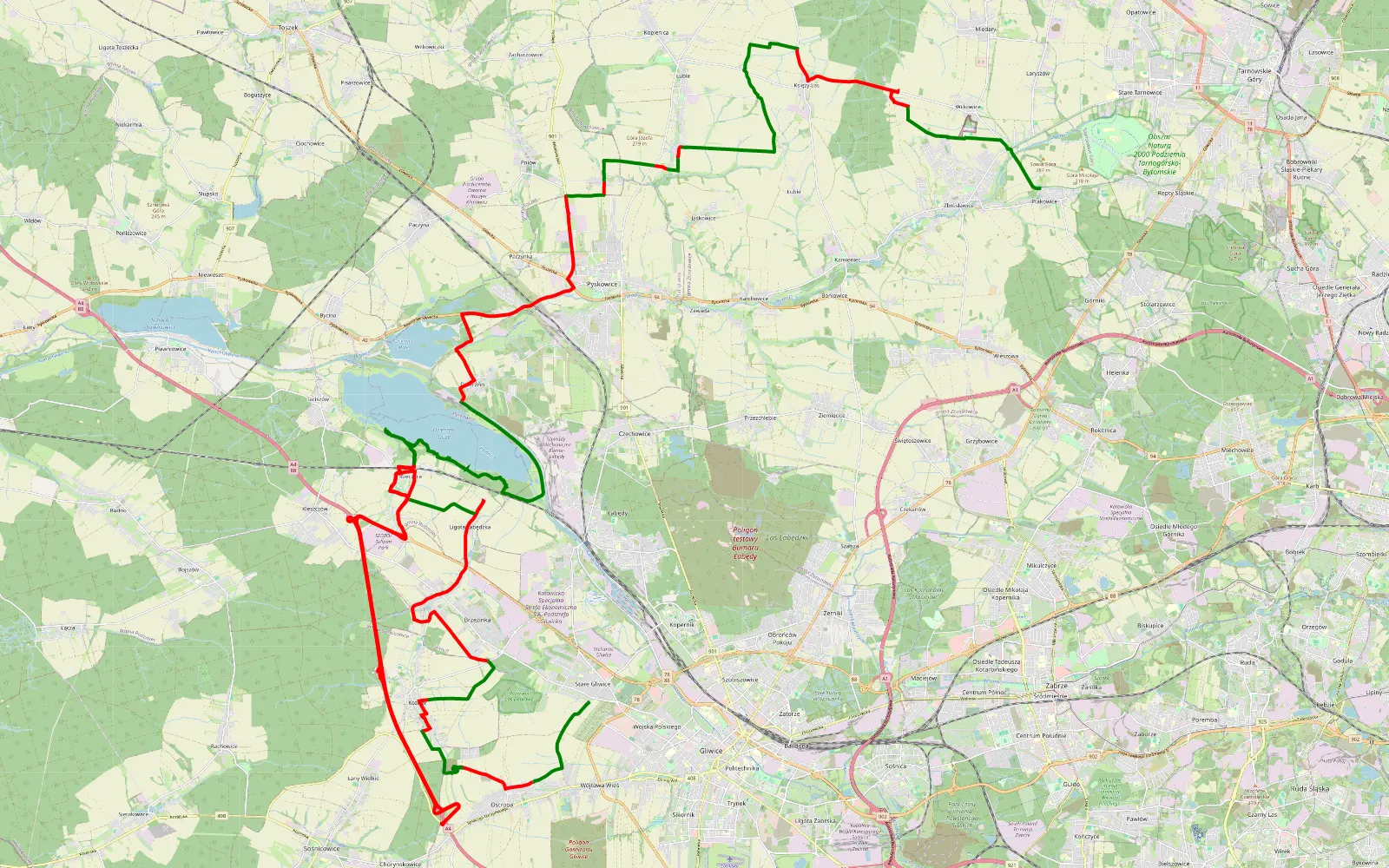 Mapa trasy Stare Gliwice - Zbrosławice - 85.4 km trasy offroad, Powiat Gliwicki