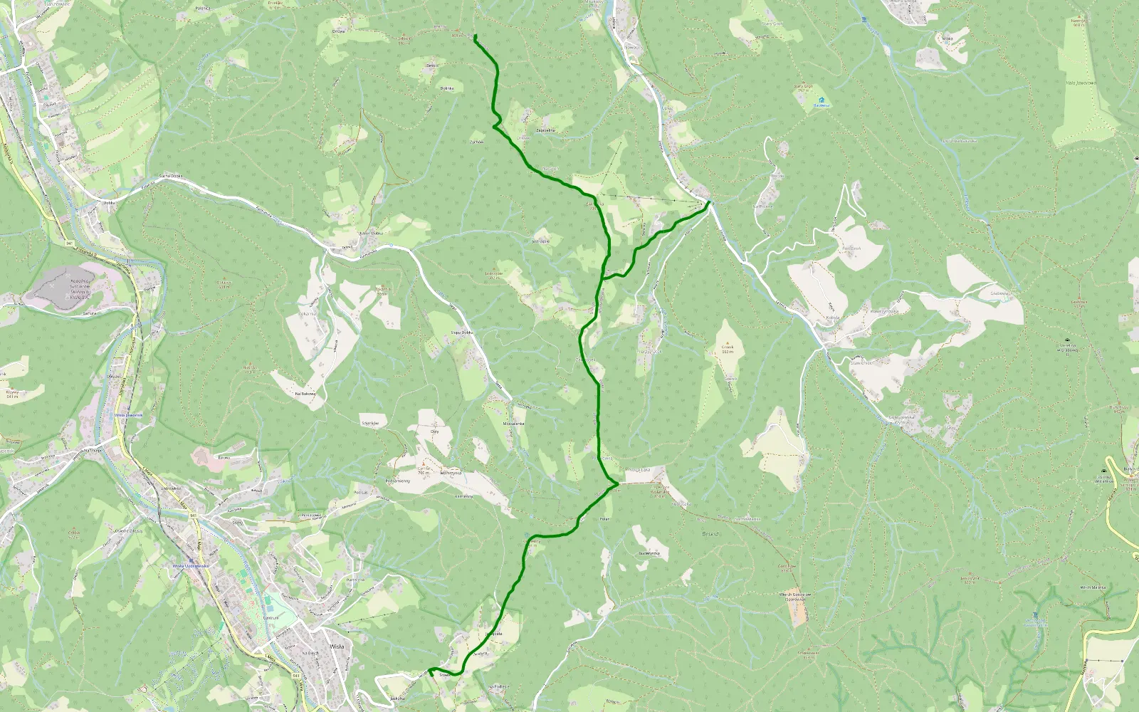 Map of Wisła - Kępkowa - 8.9 km offroad trail, Cieszyn County