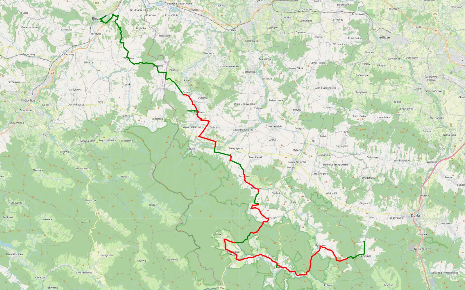 Map of Biecz - Chyrowa - 52.5 km offroad trail, Jasło County