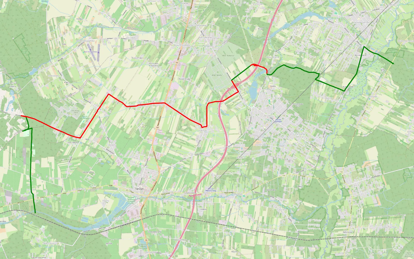Map of Bogatki - Suchodół - 20.2 km offroad trail, Piaseczno County