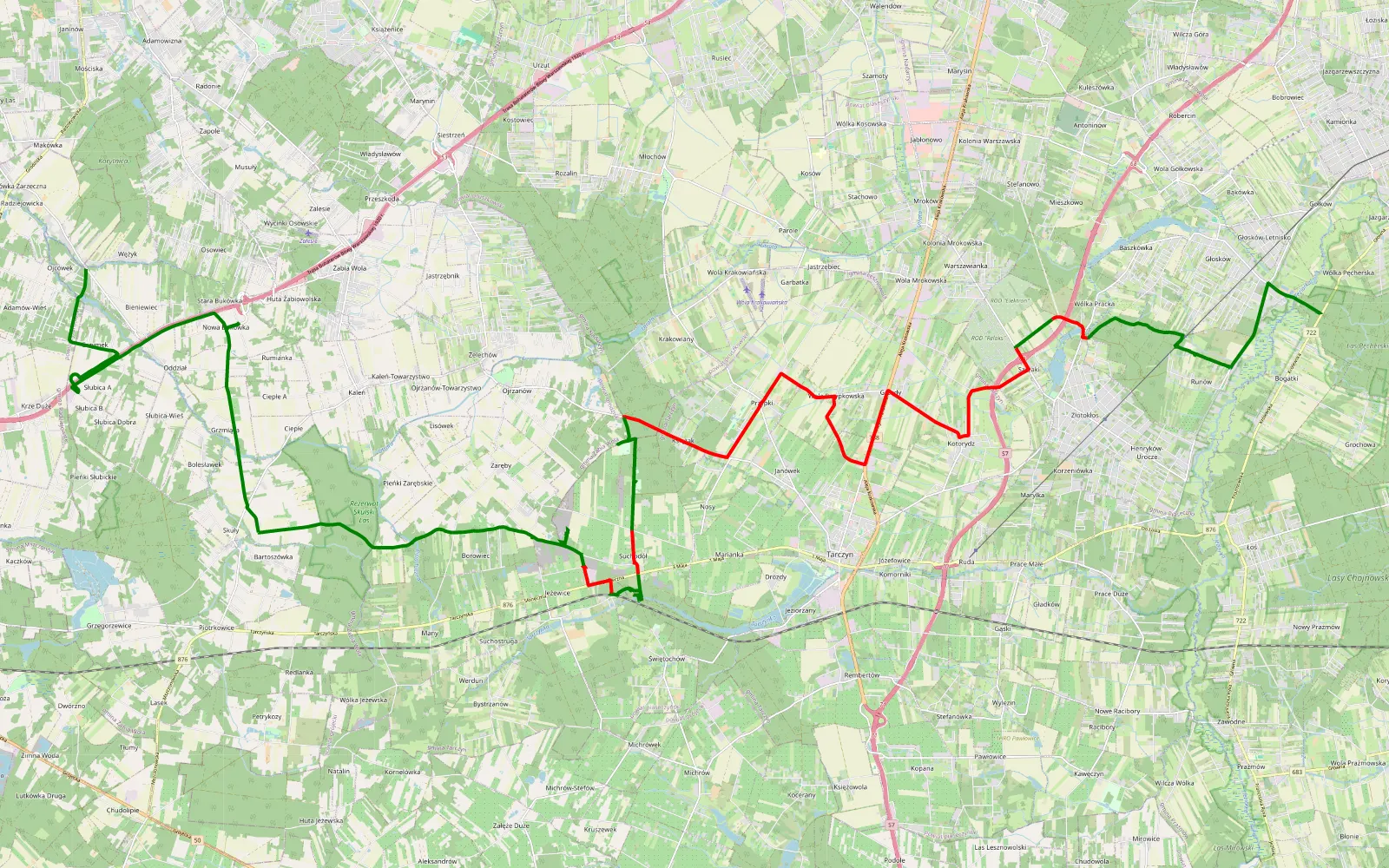 Map of Bogatki - Wężyk - 34.5 km offroad trail, Piaseczno County
