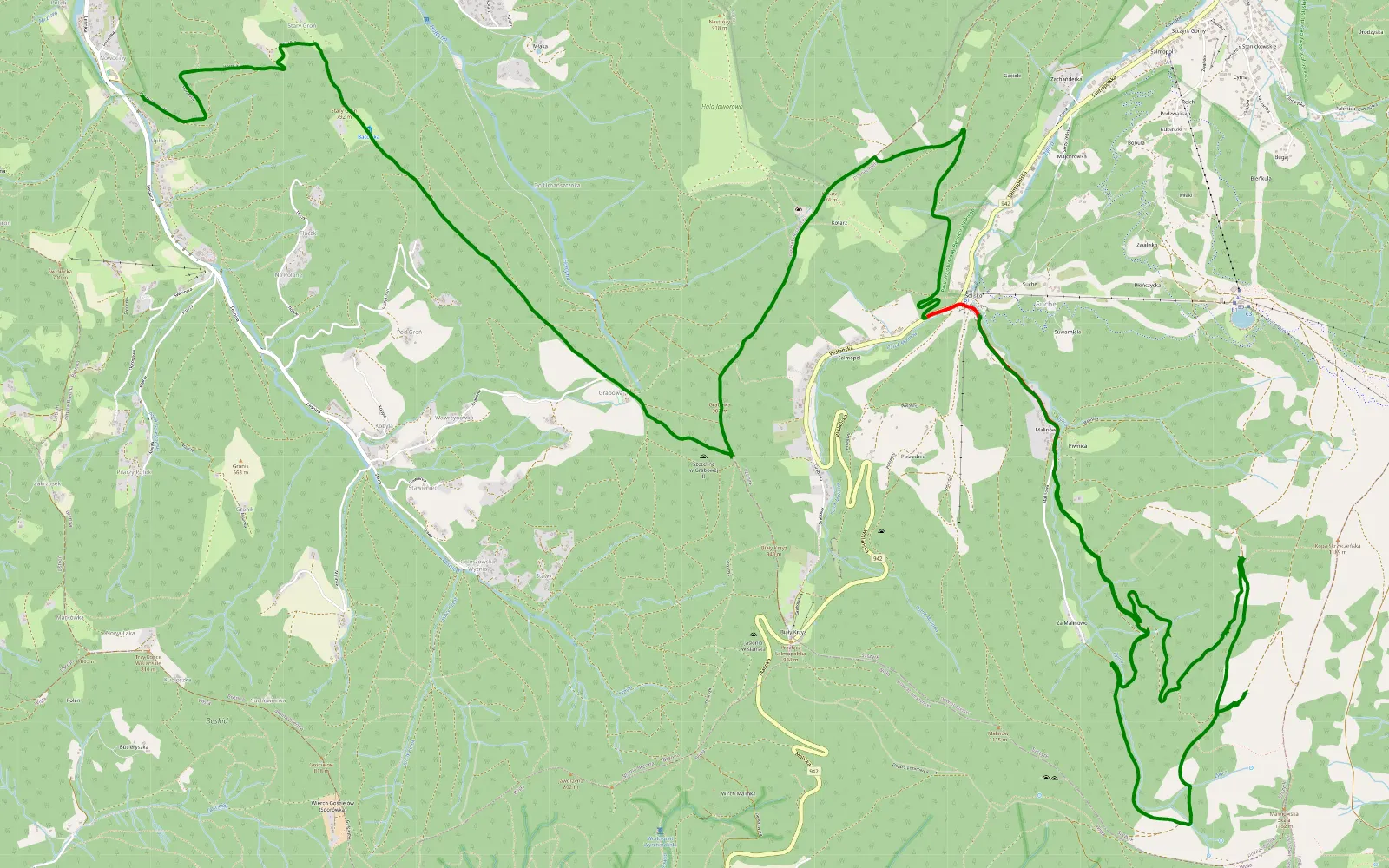 Map of Krzywonik - Stary Groń - Kotarz - Walczakula - 20.8 km offroad trail, Bielsko County