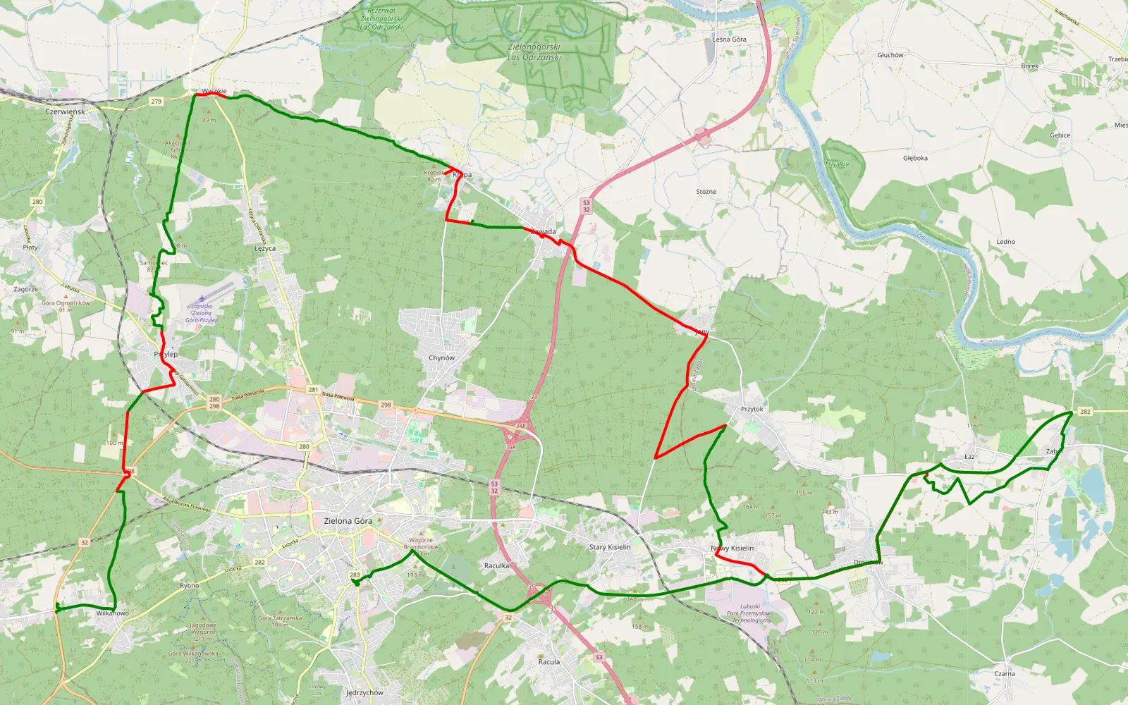 Map of Wilkanowo - Zielona Góra - 43 km offroad trail, Zielona Góra