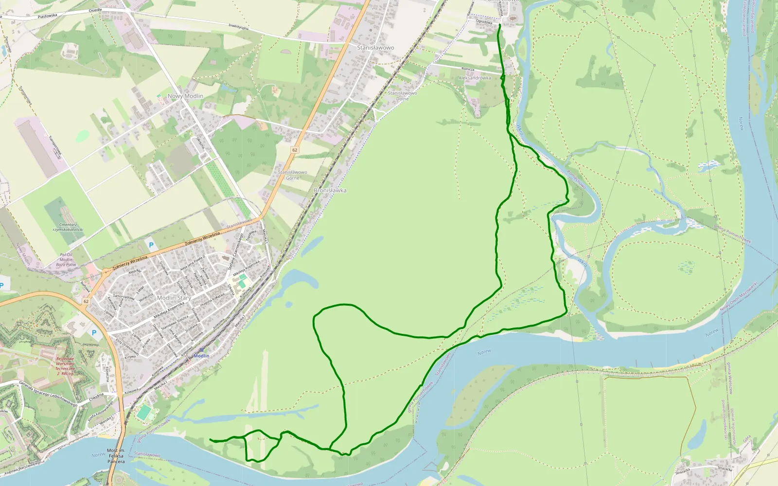 Map of Pomiechowo - 10.1 km offroad trail, Nowy Dwór Mazowiecki County