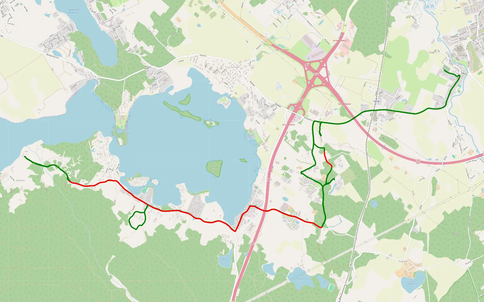 Mapa trasy Bartąg - Tomaszkowo - 11.1 km trasy offroad, Powiat Olsztyński