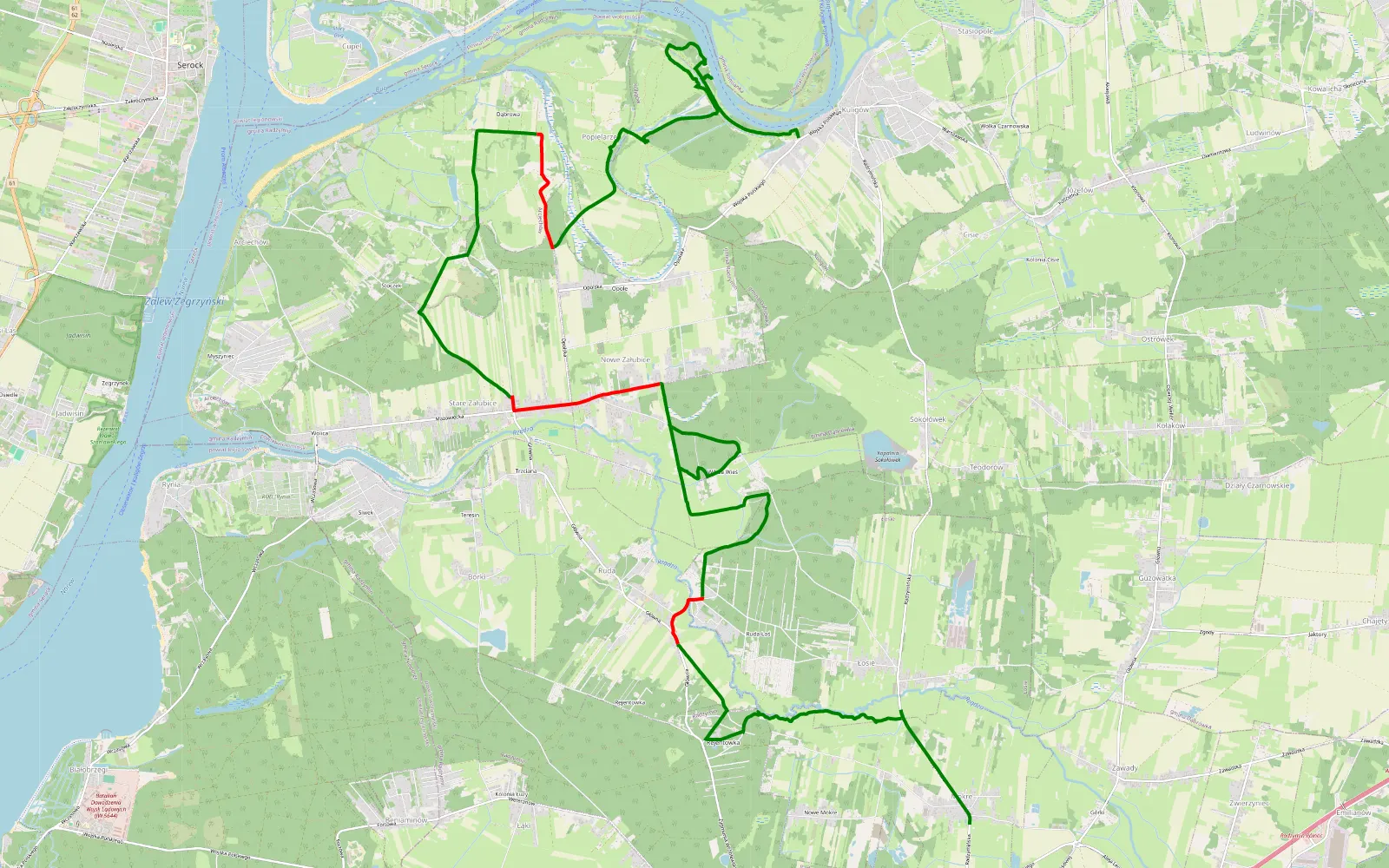 Mapa trasy Mokre - Kuligów - 24.3 km trasy offroad, Powiat Wołomiński