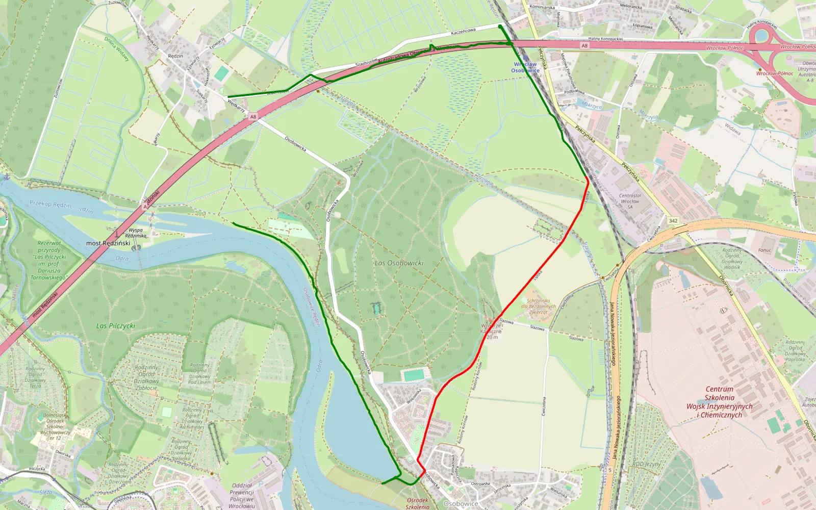 Mapa trasy Rędzin - 6.1 km trasy offroad, Wrocław