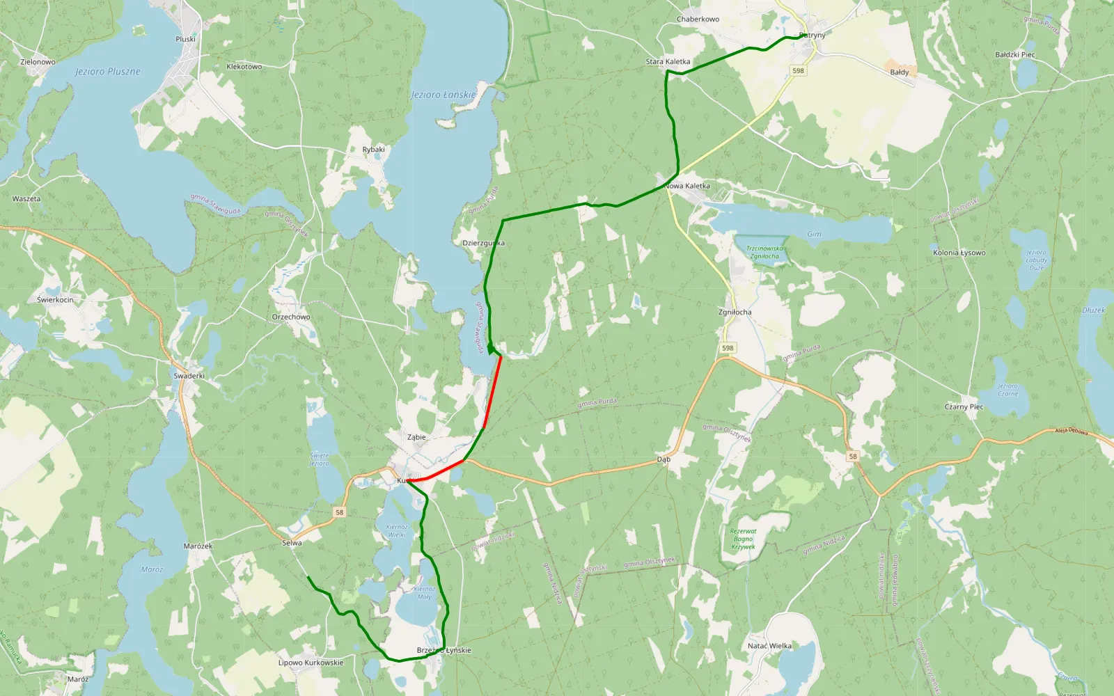 Map of Butryny - Selwa - 14.5 km offroad trail, Olsztyn County