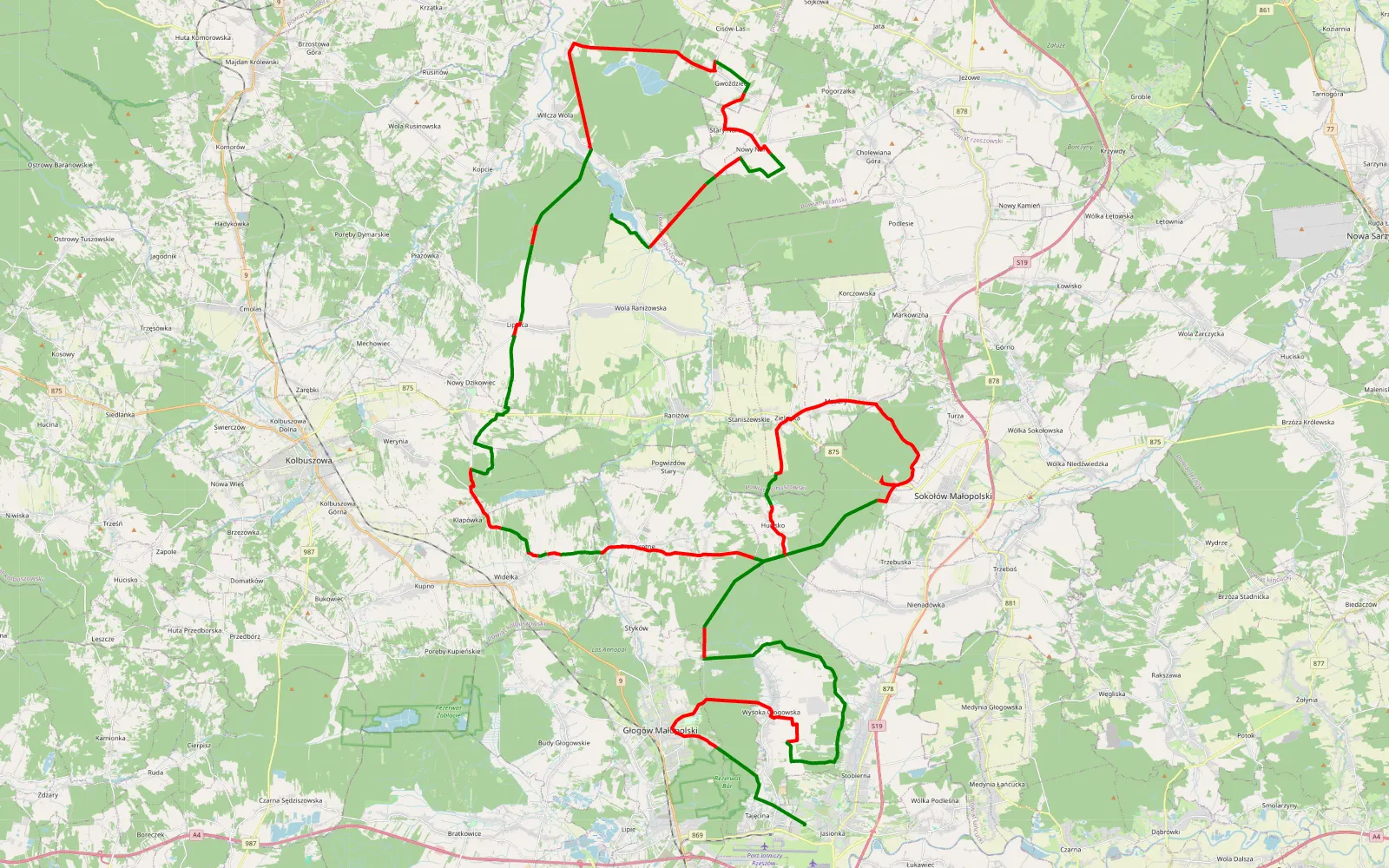 Mapa trasy Jasionka - Wilcza Wola z Jedrusiem - 103.7 km trasy offroad, Powiat Rzeszowski