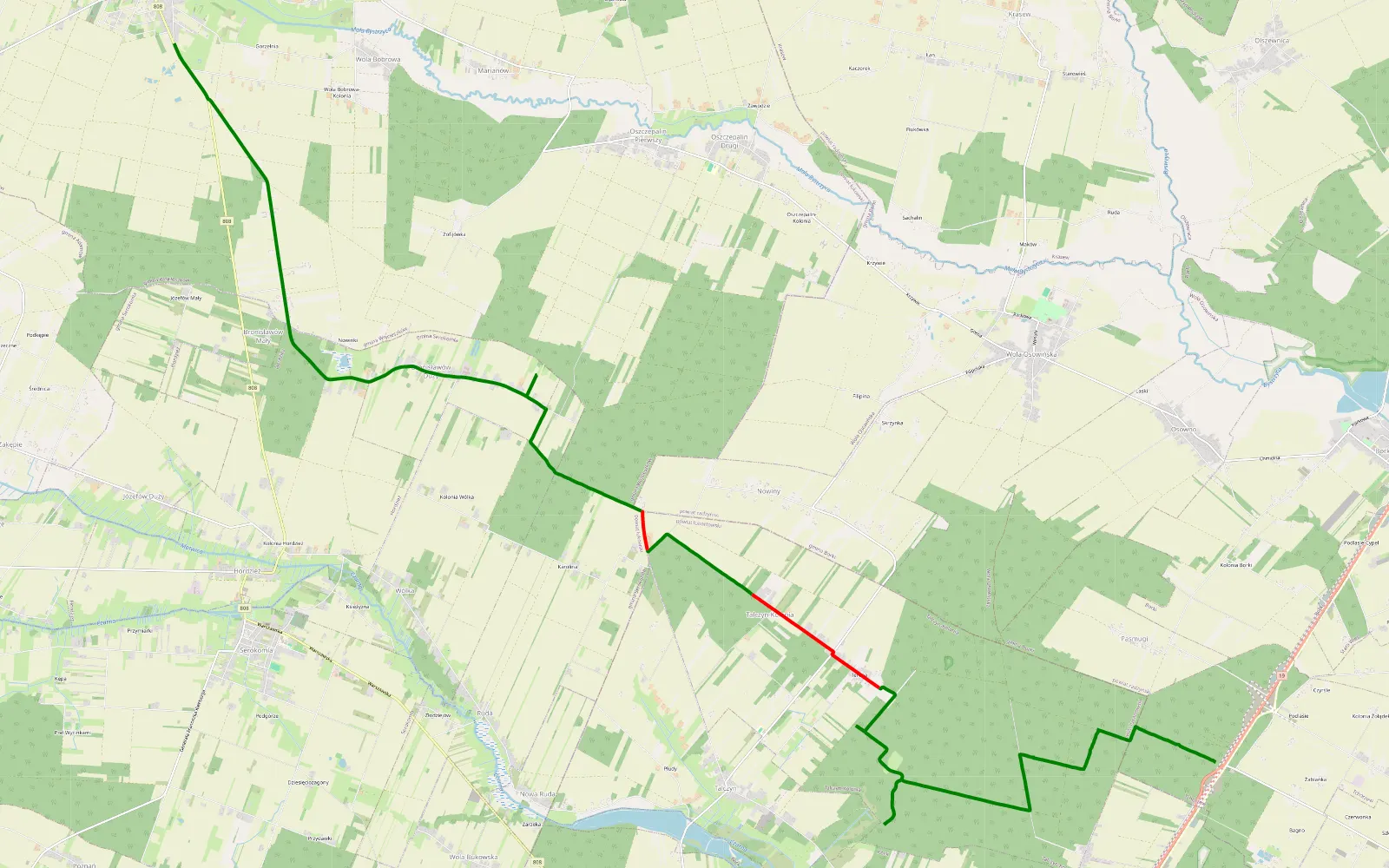 Map of Kolonia Pasmugi - Wojcieszków - 14.1 km offroad trail, Lubartów County