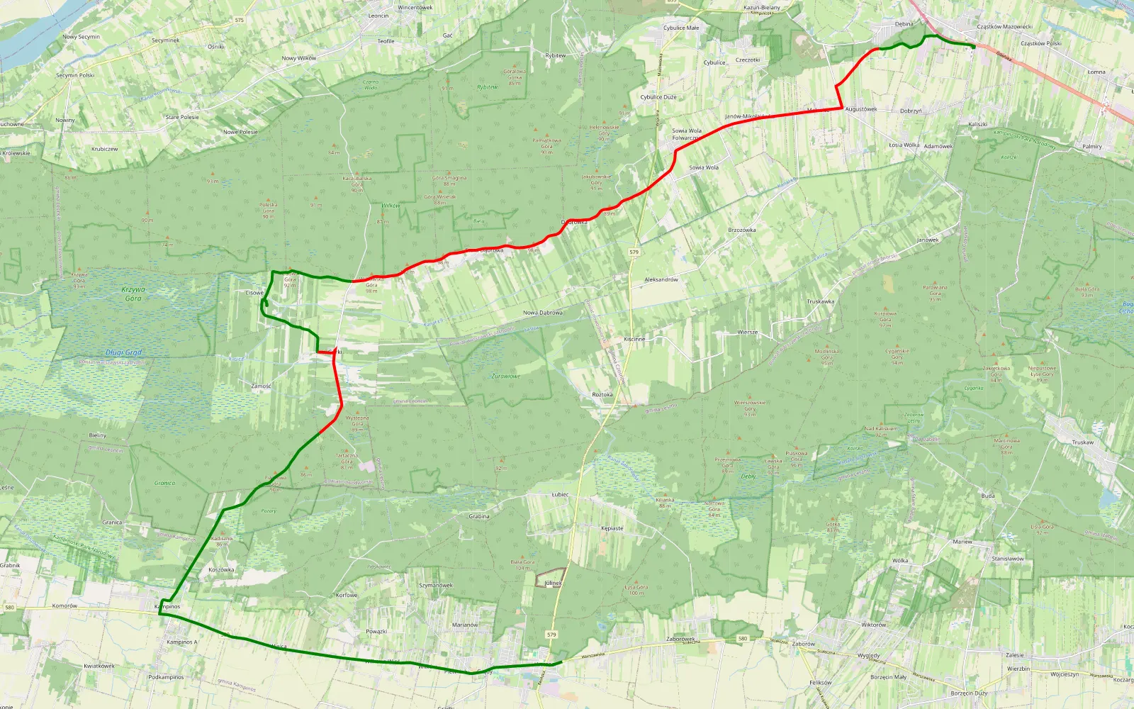 Mapa trasy Czosnów - Leszno - 25.5 km trasy offroad, Powiat Nowodworski