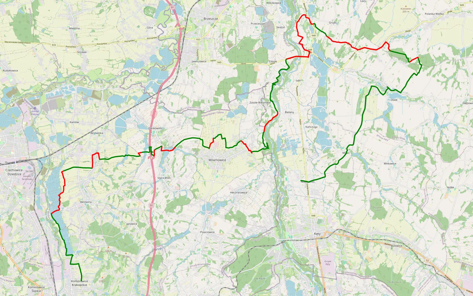 Mapa trasy Zabawa - Nowa Wieś - 41.2 km trasy offroad, Powiat Oświęcimski