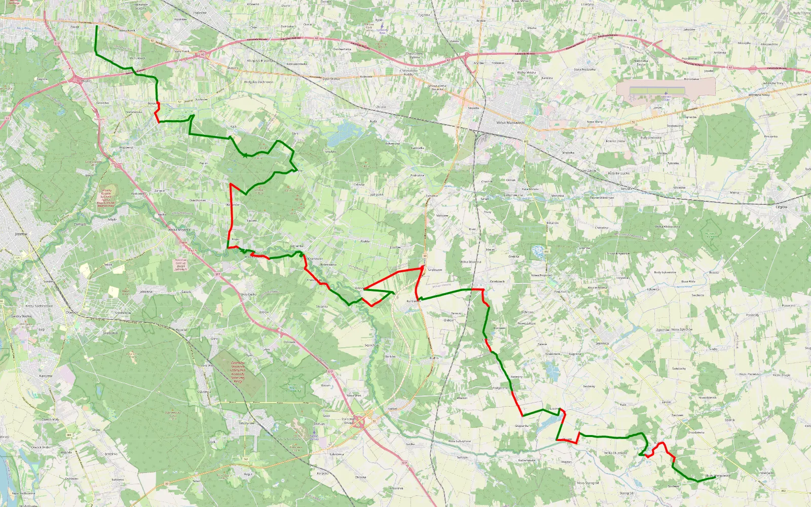 Mapa trasy Zmieszczona felga - na wiosnę będzie ciekawie - 58.3 km trasy offroad, Powiat Otwocki