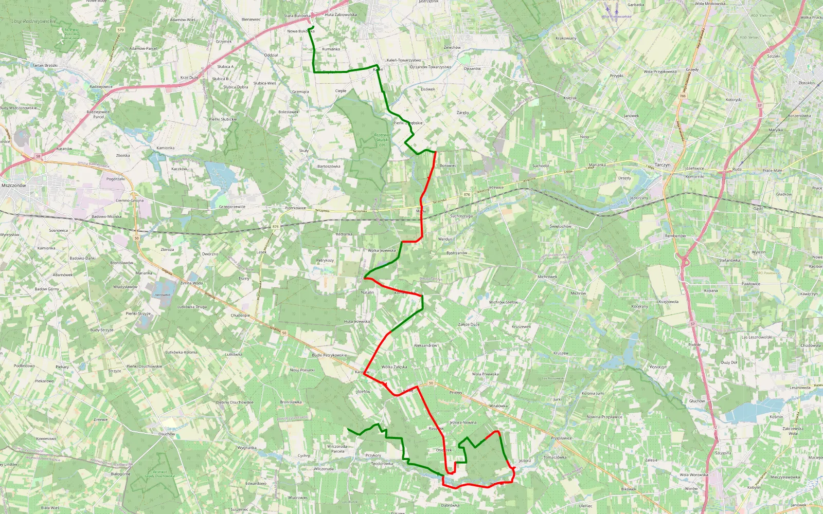 Map of Parcele Wilczoruda - Bukówka Stara - 30.8 km offroad trail, Grójec County