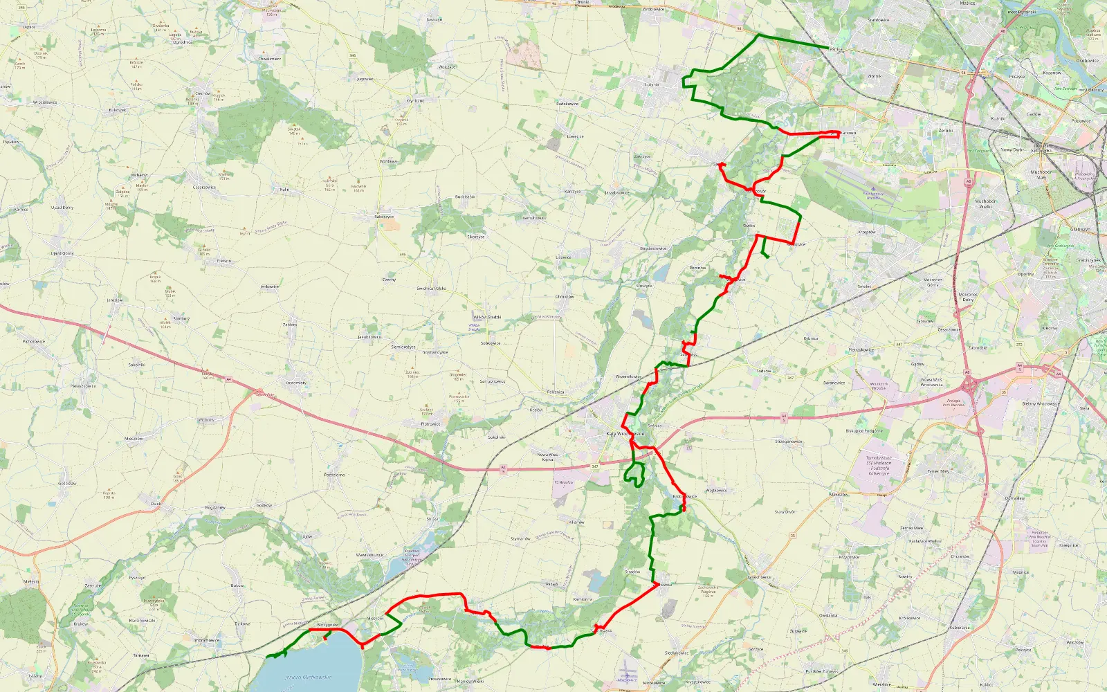 Mapa trasy Leśnica - Dzikowa - 62.7 km trasy offroad, Powiat Wrocławski