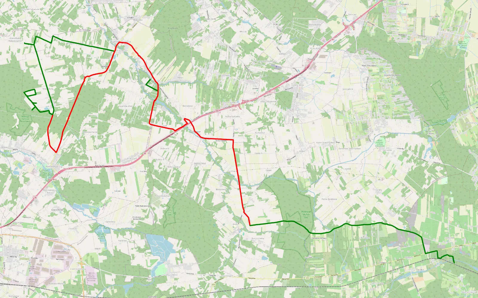 Map of Suchodół - Kuklówka Radziejowicka - 30.9 km offroad trail, Grodzisk Mazowiecki County