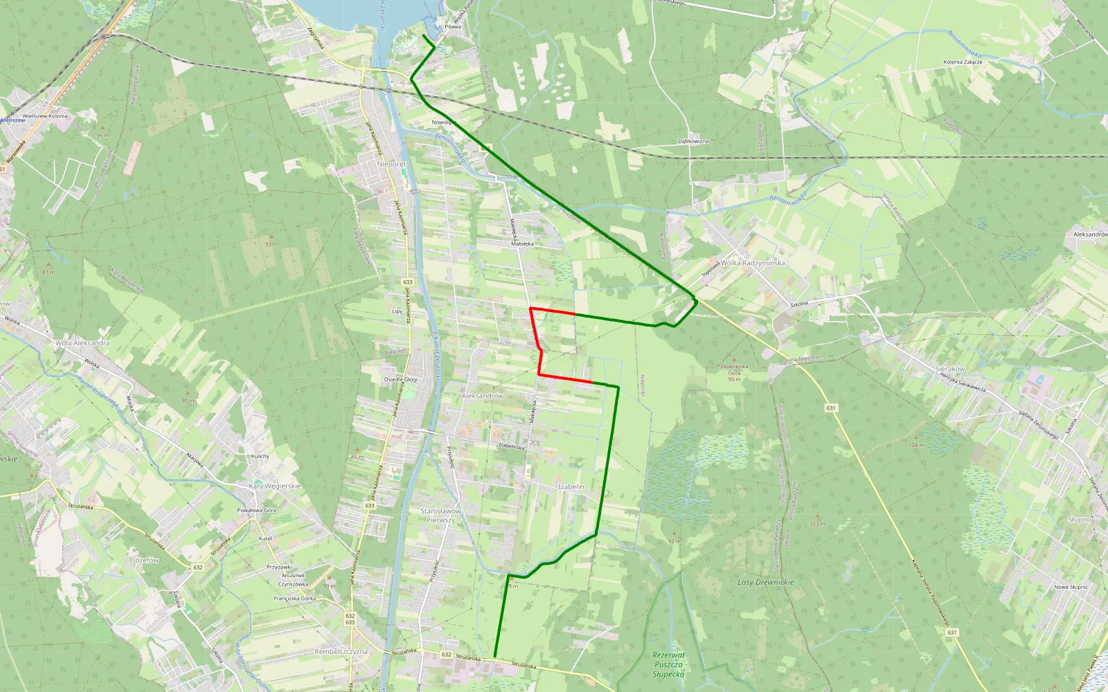 Mapa trasy Stanisławów Pierwszy - Piława - 7.3 km trasy offroad, Powiat Legionowski