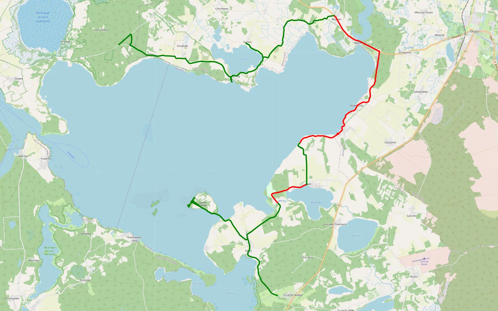 Mapa trasy Nad Śniardwami - 36.3 km trasy offroad, Powiat Piski