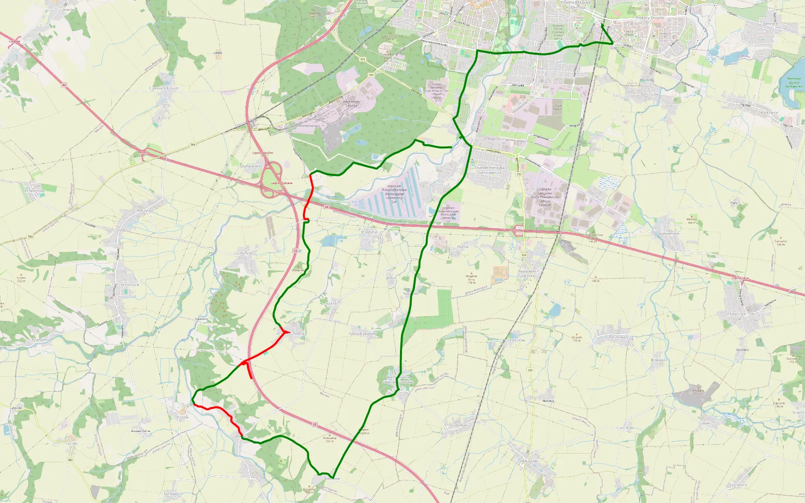 Map of Bartoszów - Willa włoska - Przybków - 15.4 km offroad trail, Legnica County
