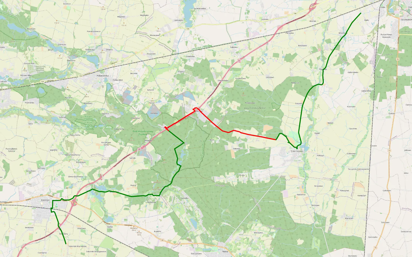 Map of Czerlejnko -przez jezioro Baba do Mniszkowa (duża piaskownica z górkami) - 20.8 km offroad trail, Poznań County