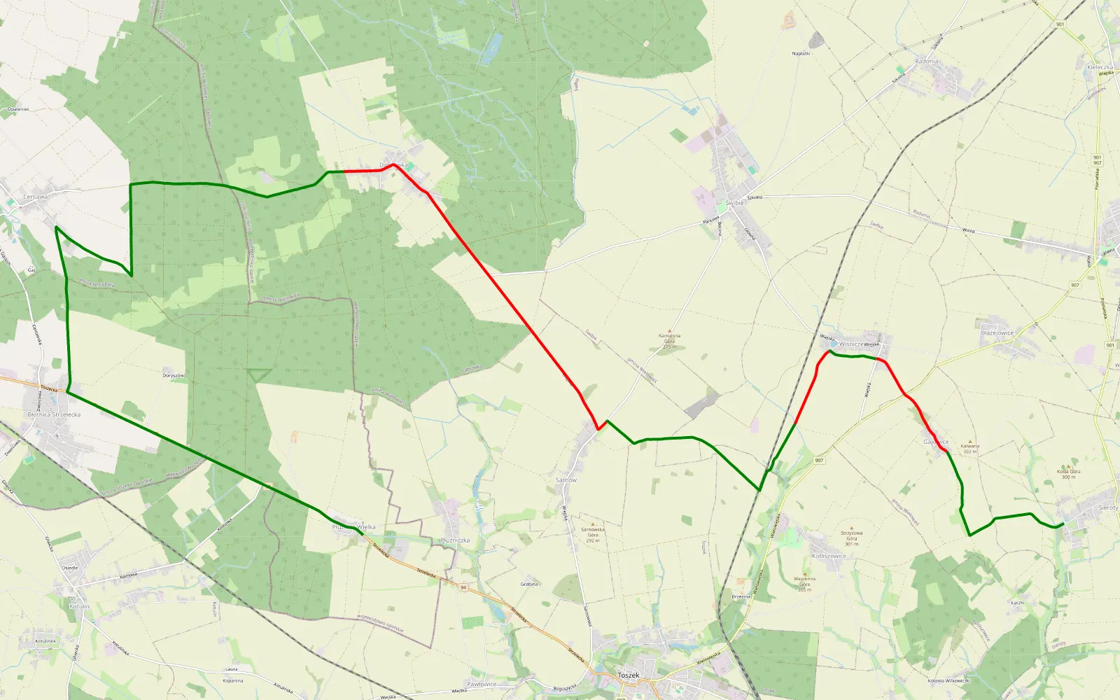 Map of Sieroty - Płużnica Wielka - 19.4 km offroad trail, Gliwice County