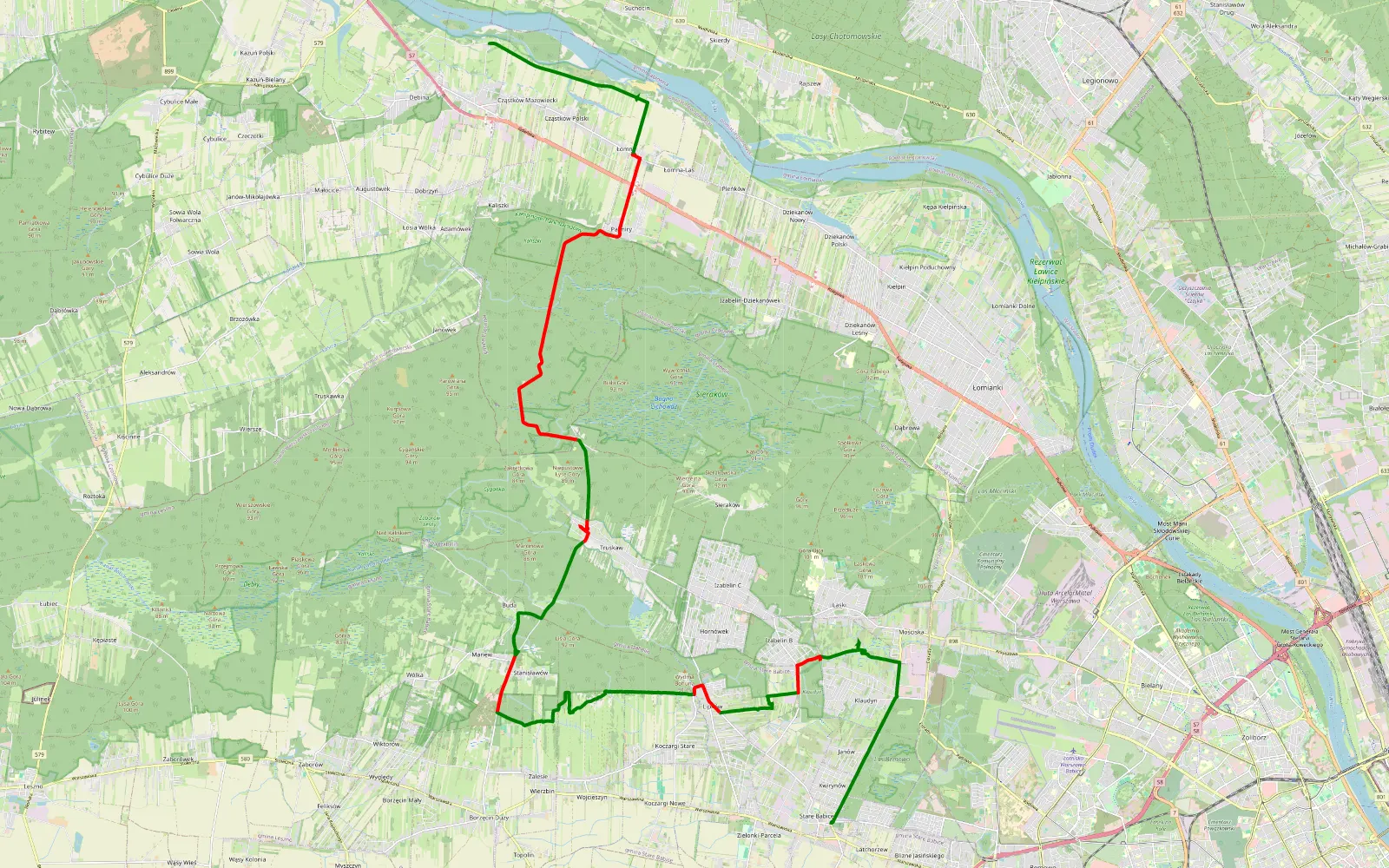 Map of Babice Nowe - Czosnów - 34.2 km offroad trail, Warsaw West County