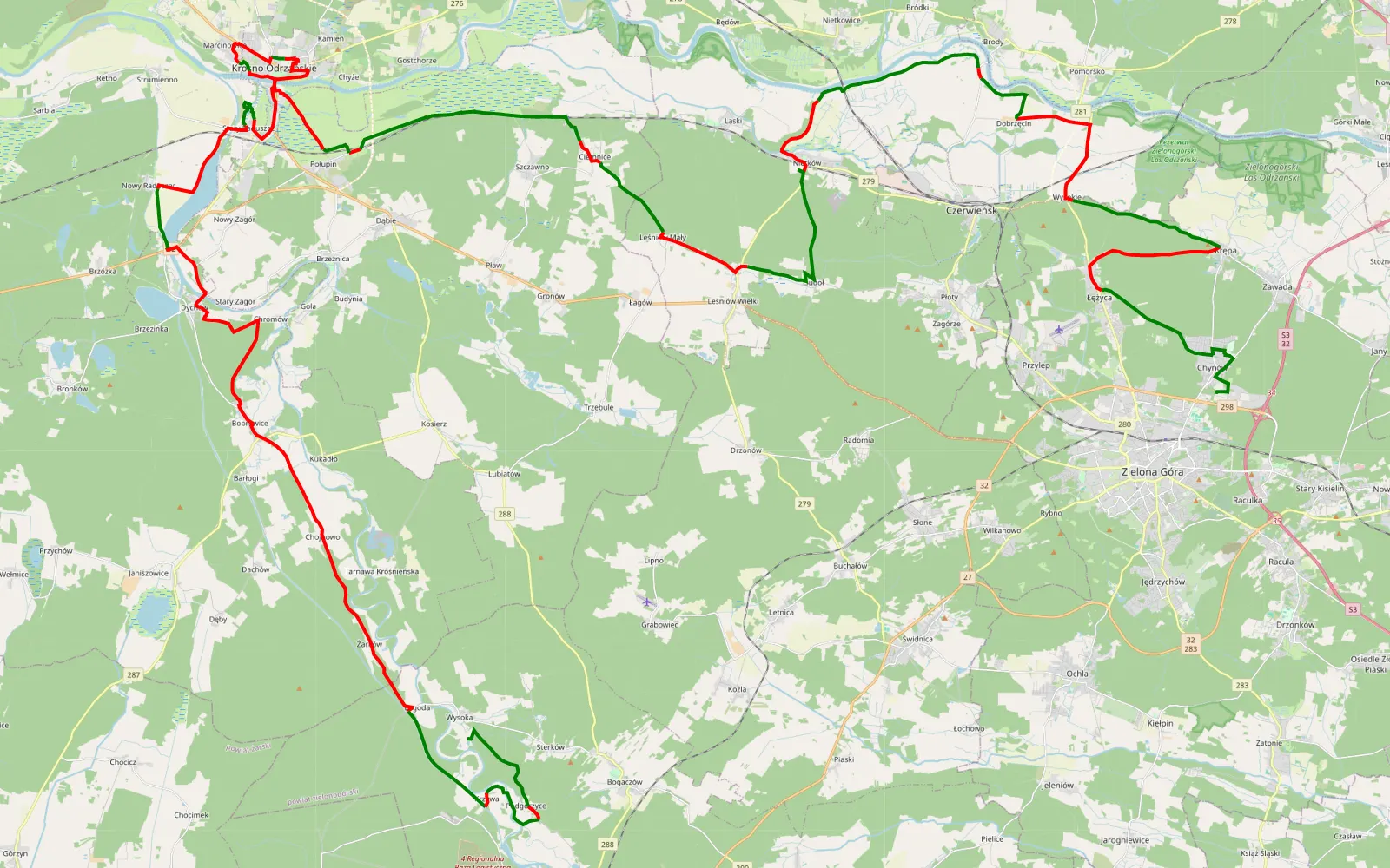 Map of WOŚP 2026 Testy TUR / ADV - 106.7 km offroad trail, Krosno Odrzańskie County