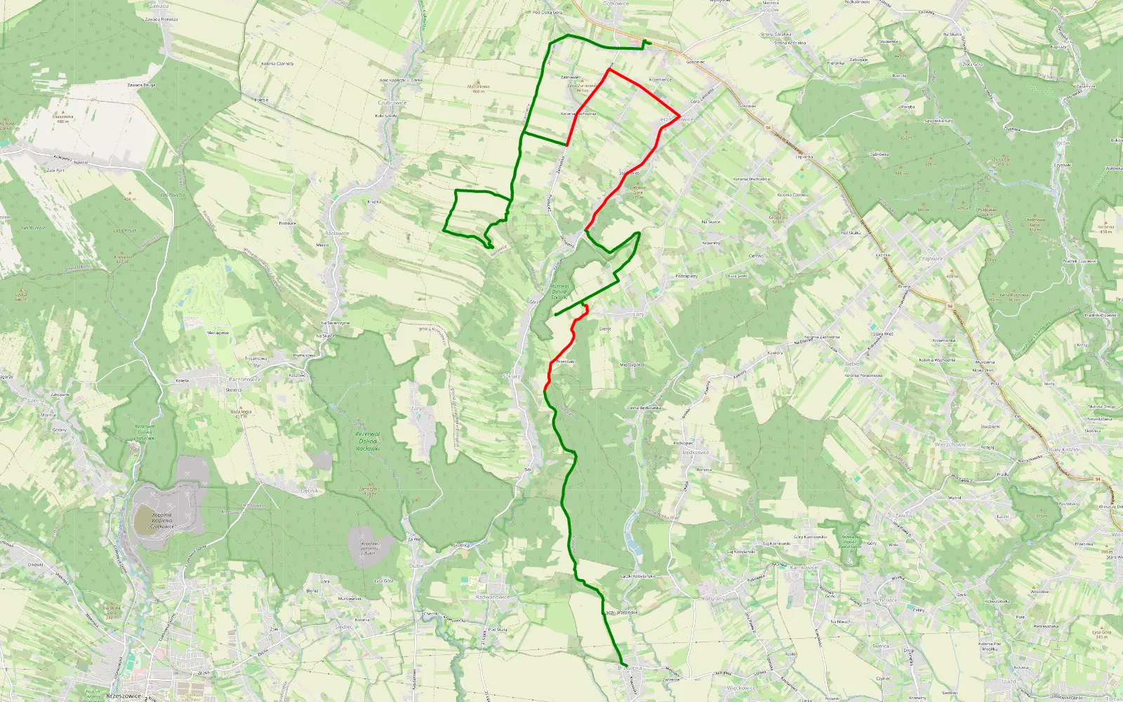 Mapa trasy Brzezinka - Źródło Pióro - Gotkowice - 22.6 km trasy offroad, Powiat Krakowski