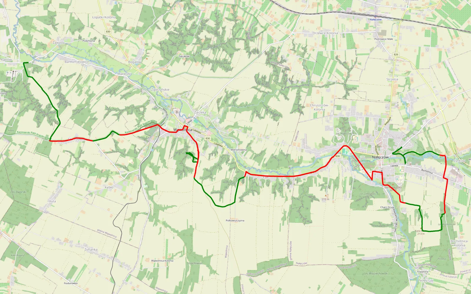 Mapa trasy Nałęczów - Rablów - 20.5 km trasy offroad, Powiat Puławski