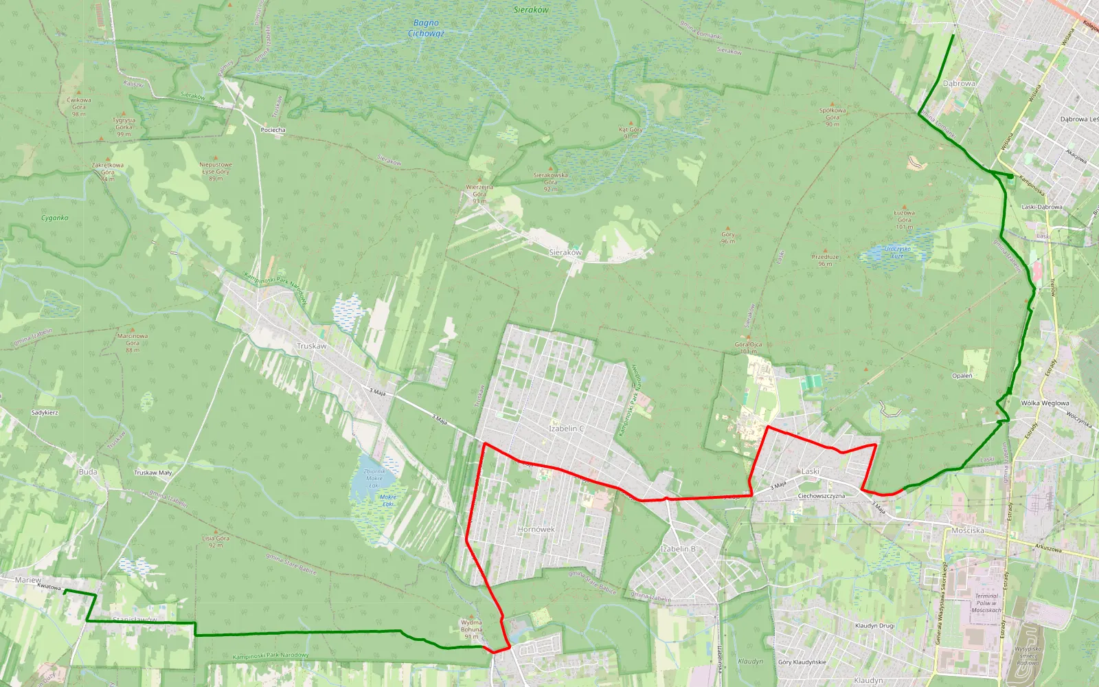 Map of Dąbrowa - Stanisławów - 16.8 km offroad trail, Warsaw West County