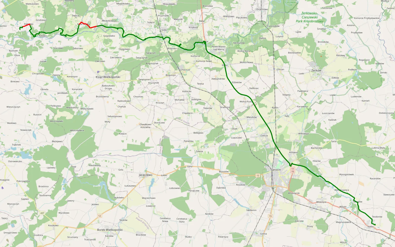 Map of Dąbrowa - Kotlin - 29 km offroad trail, Środa Wielkopolska County