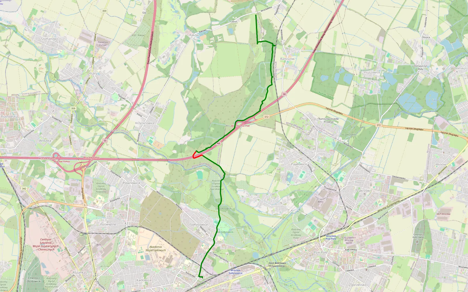 Mapa trasy Pasikurowice - Sołtysowice - 6.8 km trasy offroad, Powiat Trzebnicki