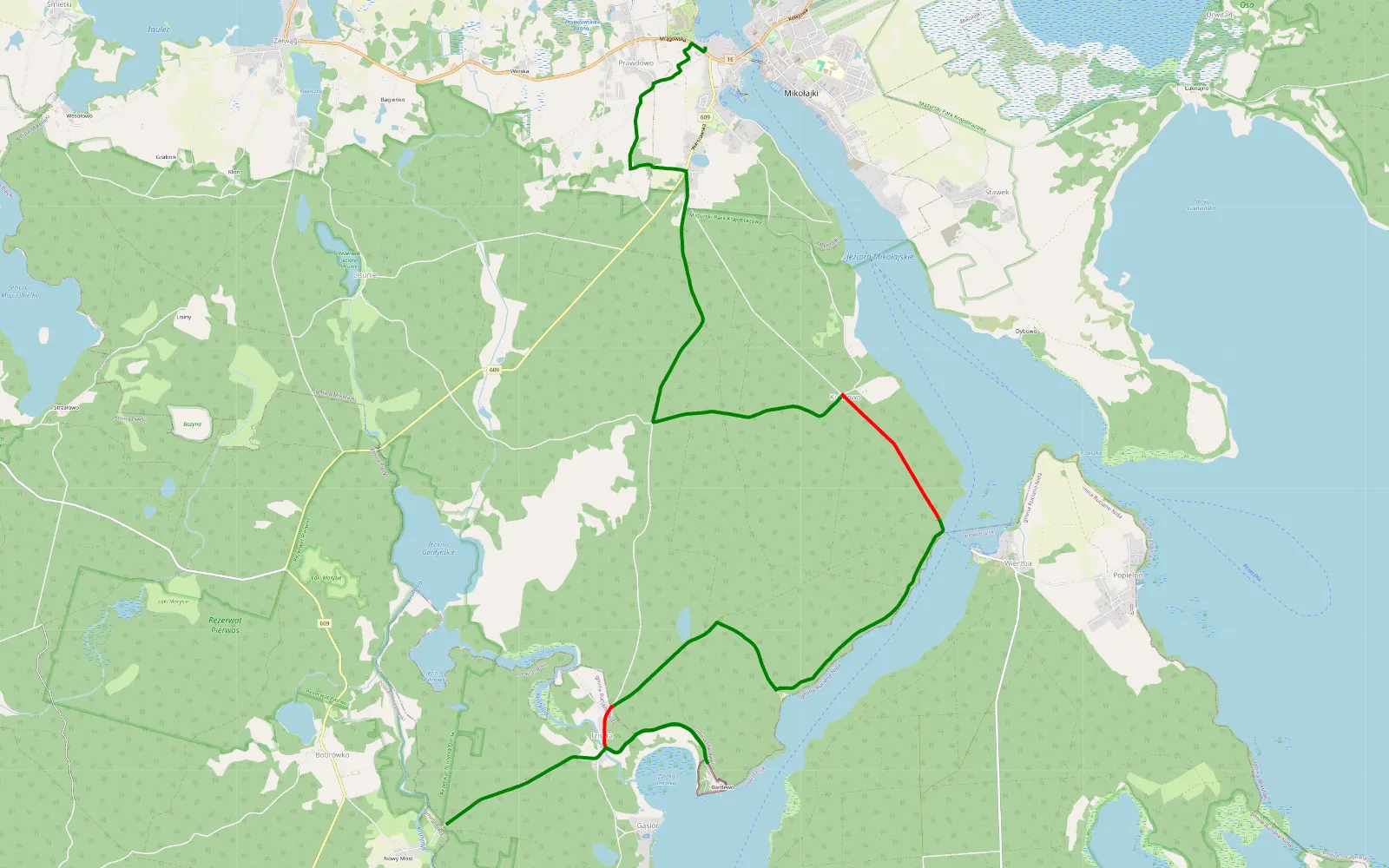 Mapa trasy Nowy Most - Mikołajki - 16.8 km trasy offroad, Powiat Mrągowski