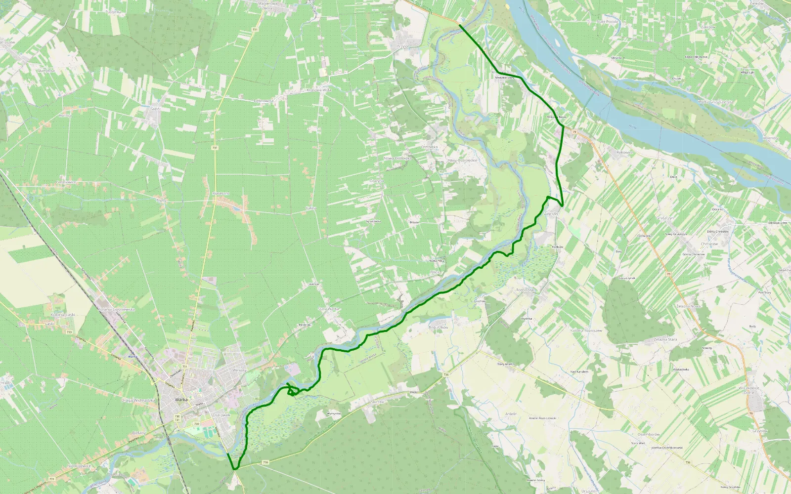 Map of Przylot - Warka - 11.6 km offroad trail, Kozienice County