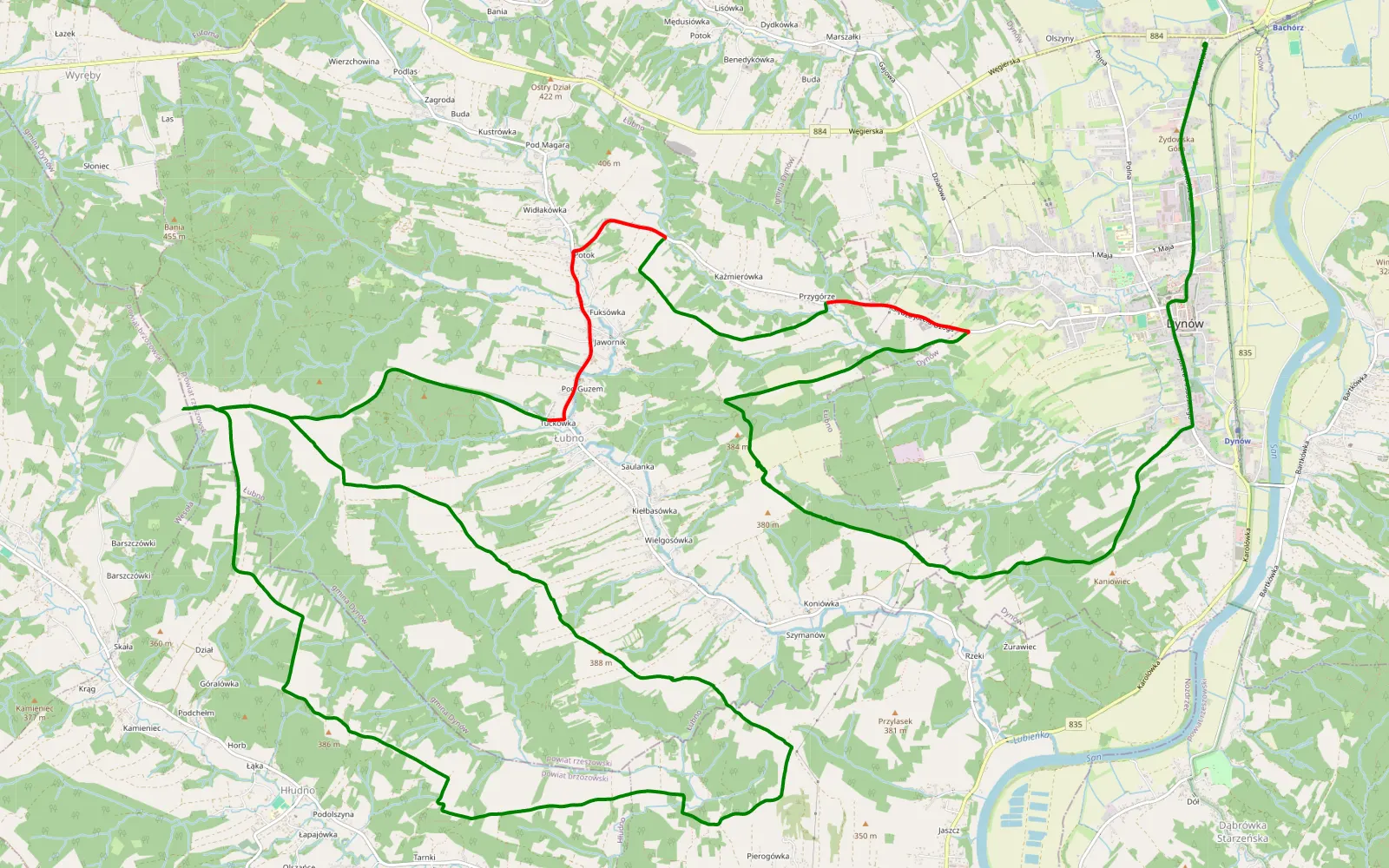 Map of Wesoła - Lipnik - 29.7 km offroad trail, Rzeszów County