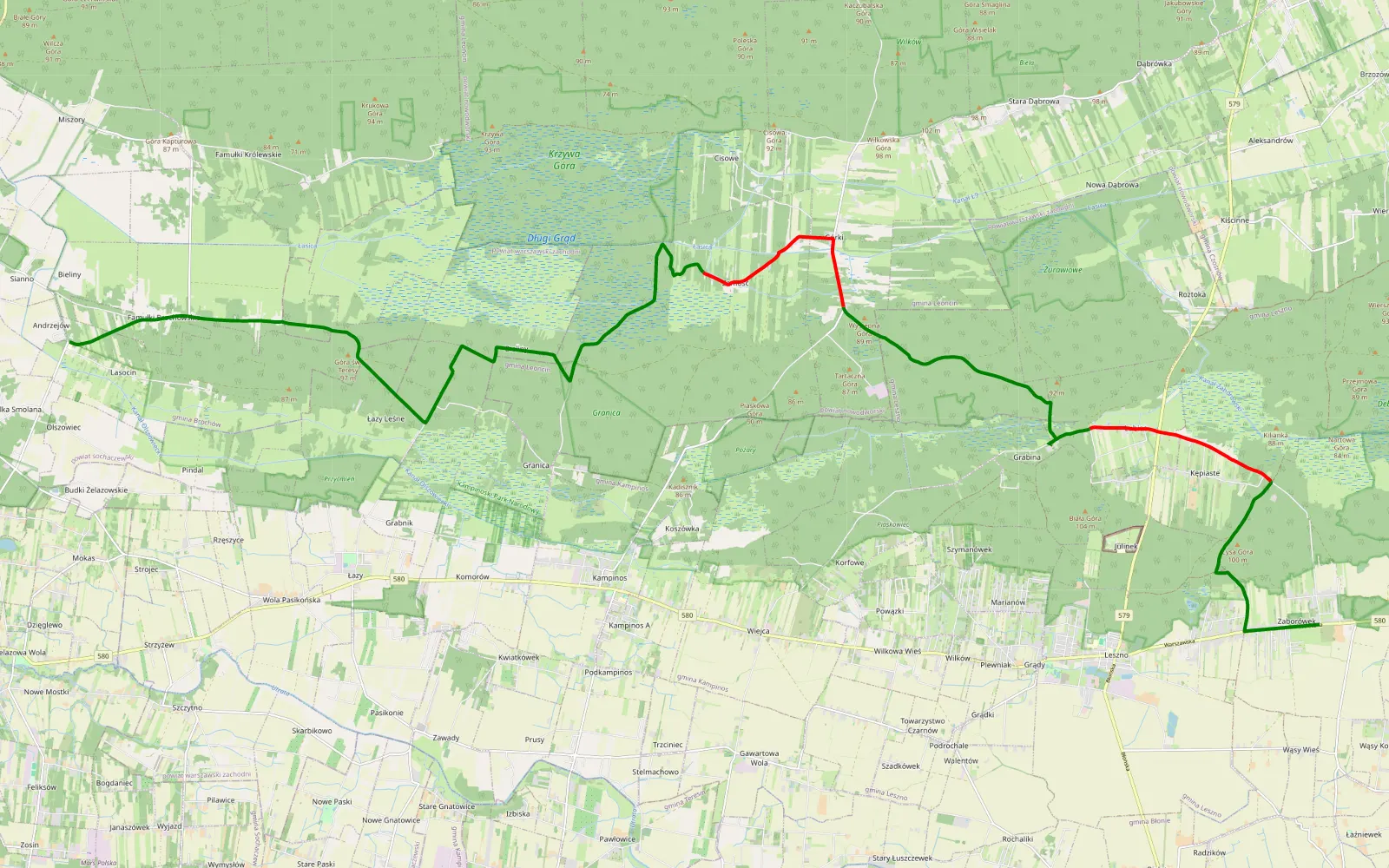 Map of Zaborówek - Wólka Smolana - 29.3 km offroad trail, Warsaw West County