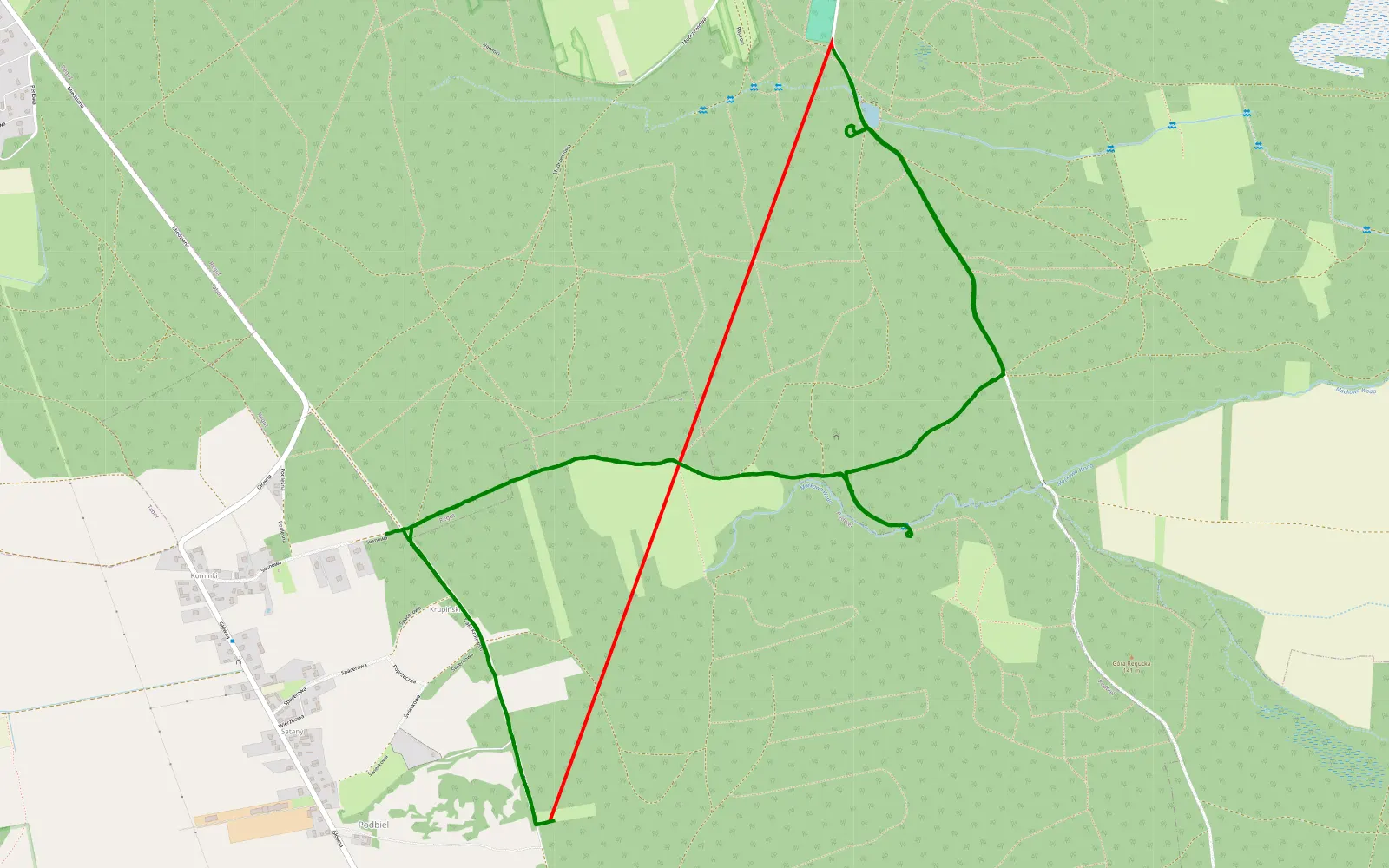 Mapa trasy Regut - Podbiel - 9.8 km trasy offroad, Powiat Otwocki