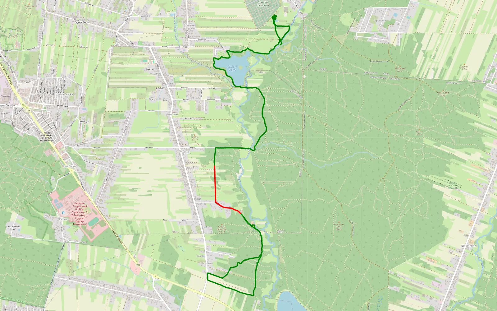 Mapa trasy Mojcza - Cedro Mazur - 10.8 km trasy offroad, Powiat Kielecki