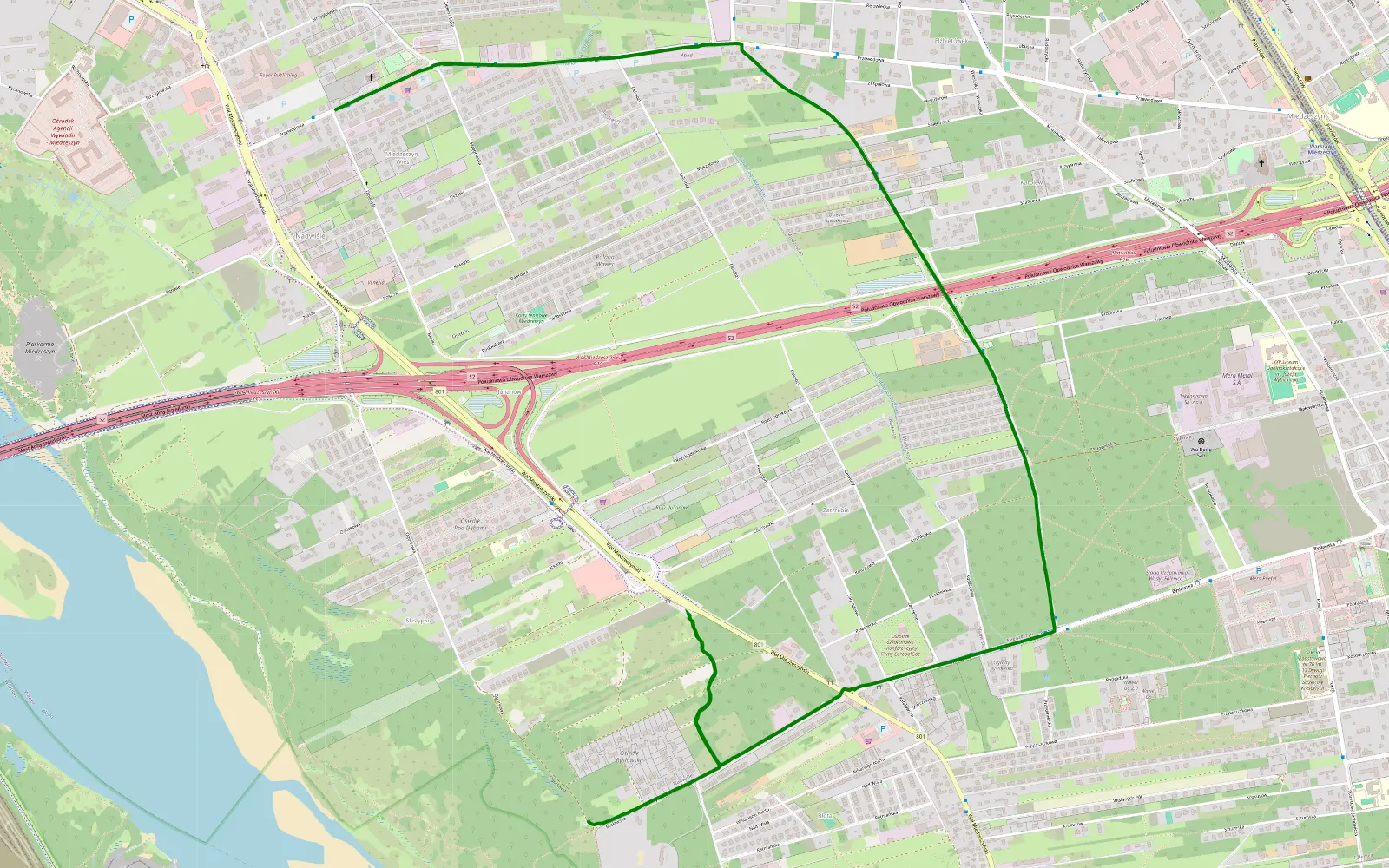 Mapa trasy Nadwiśle - Błota - 1.5 km trasy offroad, Warszawa