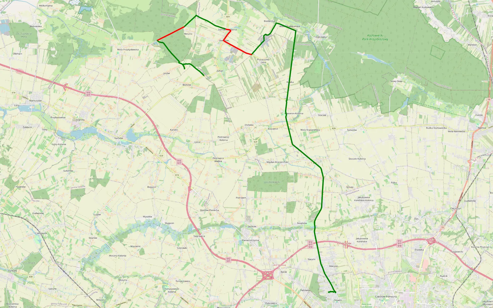 Mapa trasy Zofian - Dzbenin - 14 km trasy offroad, Powiat Lubelski