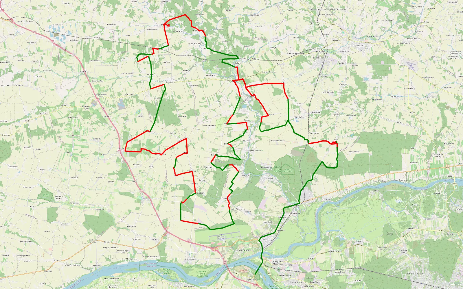 Map of Kazuń Nowy - Pieńki Psuckie - 105.4 km offroad trail, Nowy Dwór Mazowiecki County
