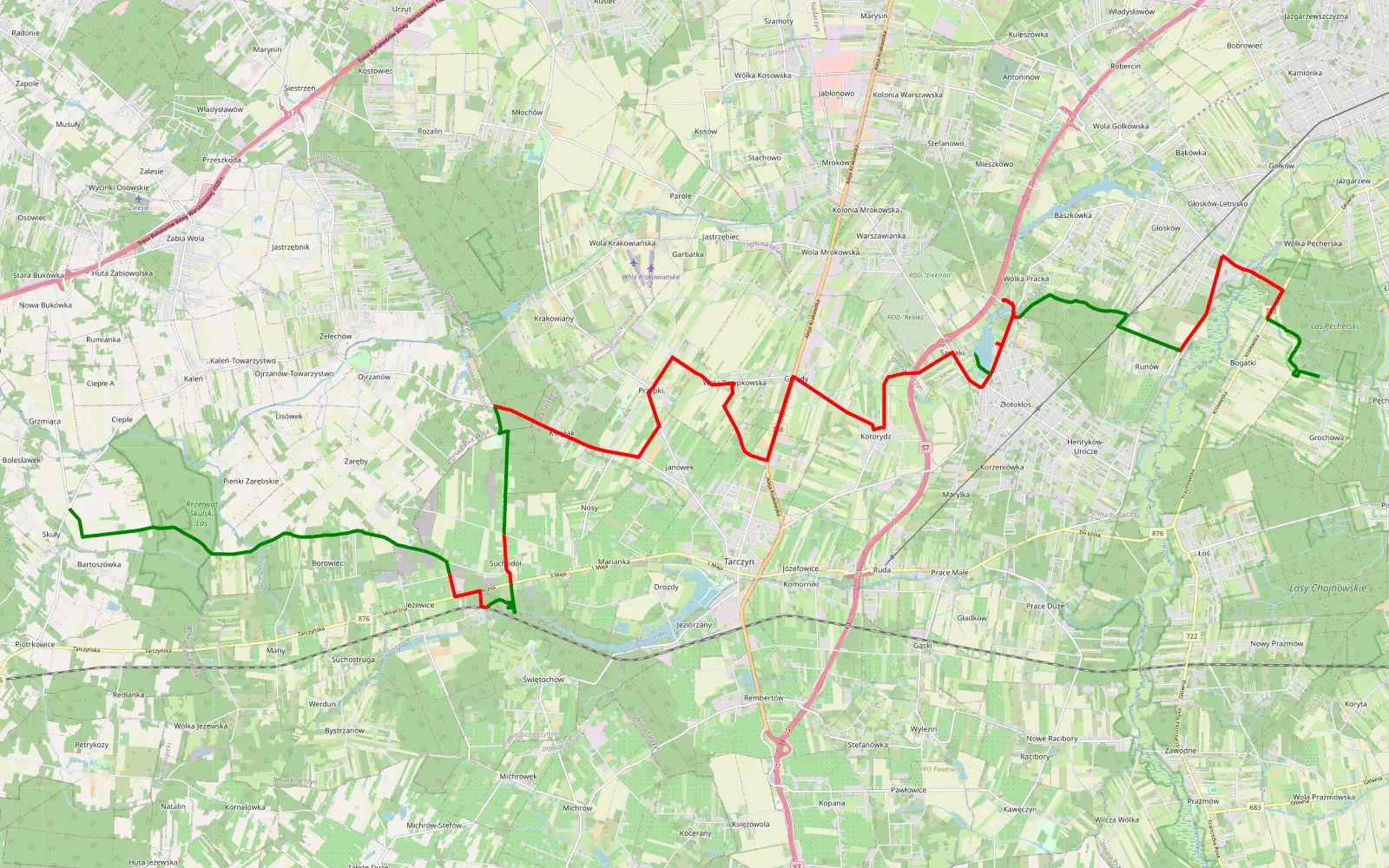 Map of Trzaska - 40.7 km offroad trail, Piaseczno County