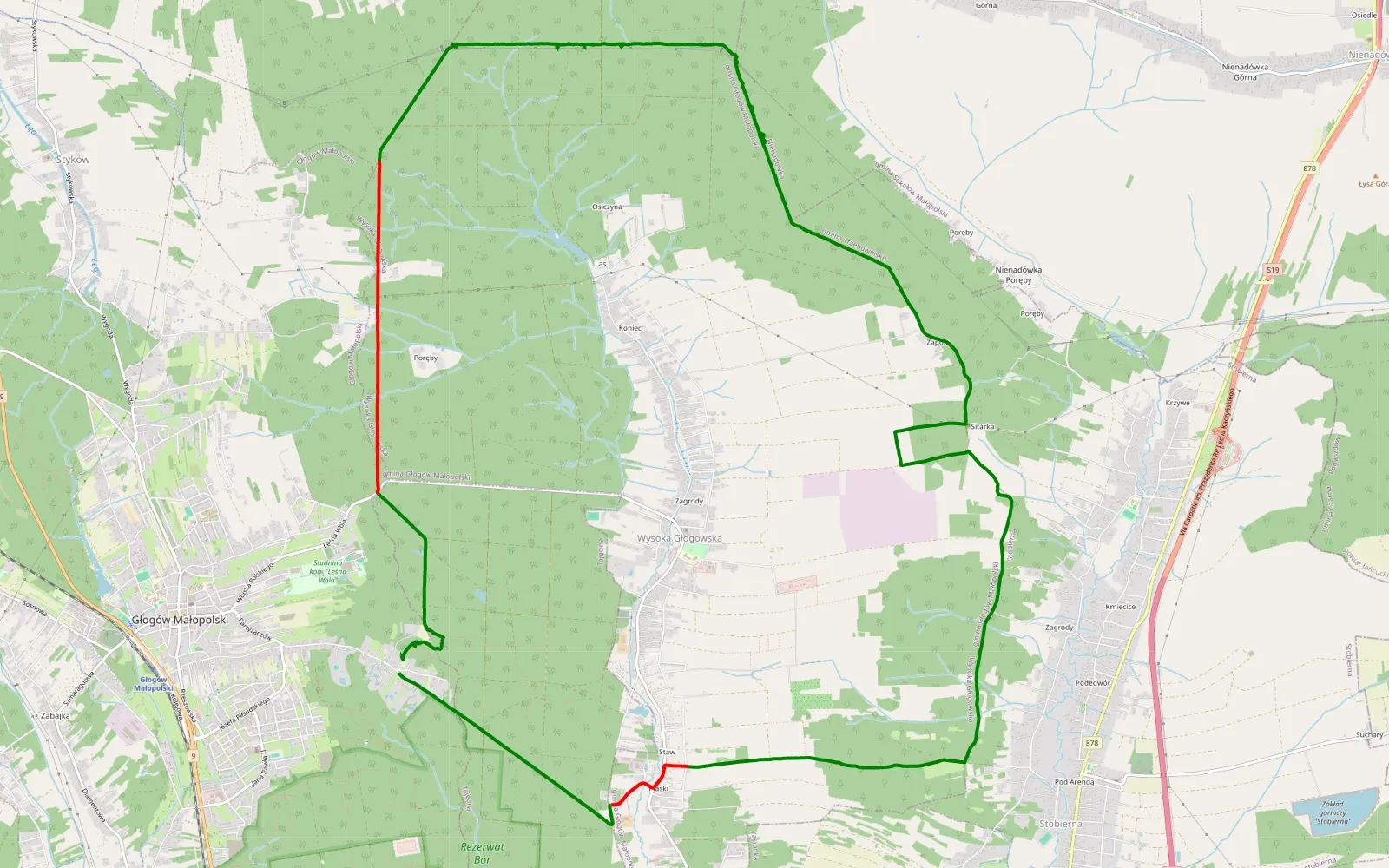 Mapa trasy Powiatówka - 22.8 km trasy offroad, Powiat Rzeszowski