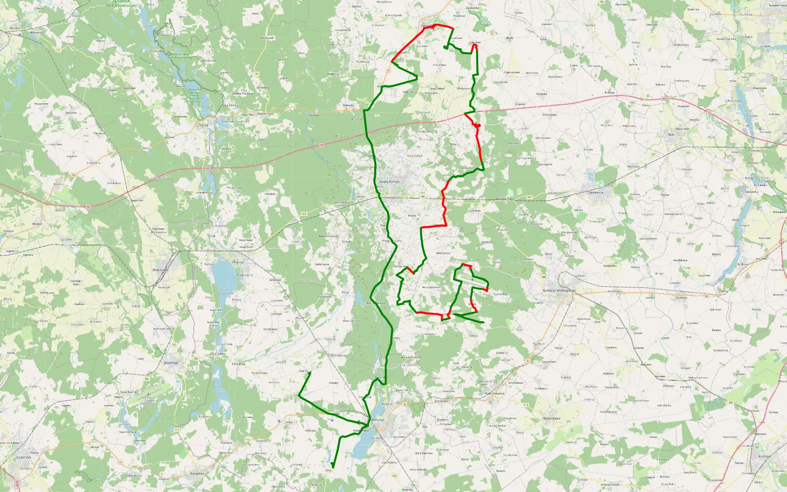 Mapa trasy Wioska - Reklinek - 82.2 km trasy offroad, Powiat Nowotomyski