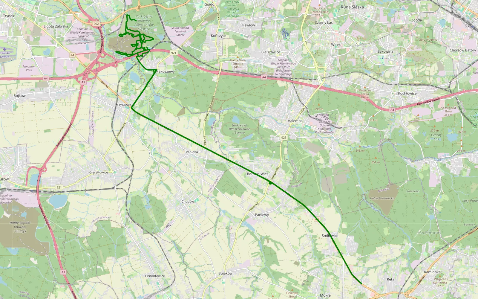 Map of Kotulowiec - 16.5 km offroad trail, Zabrze