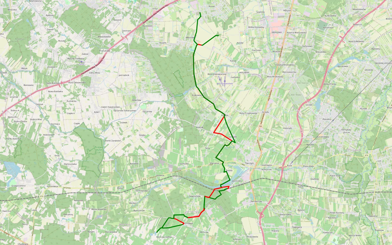 Map of Kosów - 31.2 km offroad trail, Piaseczno County
