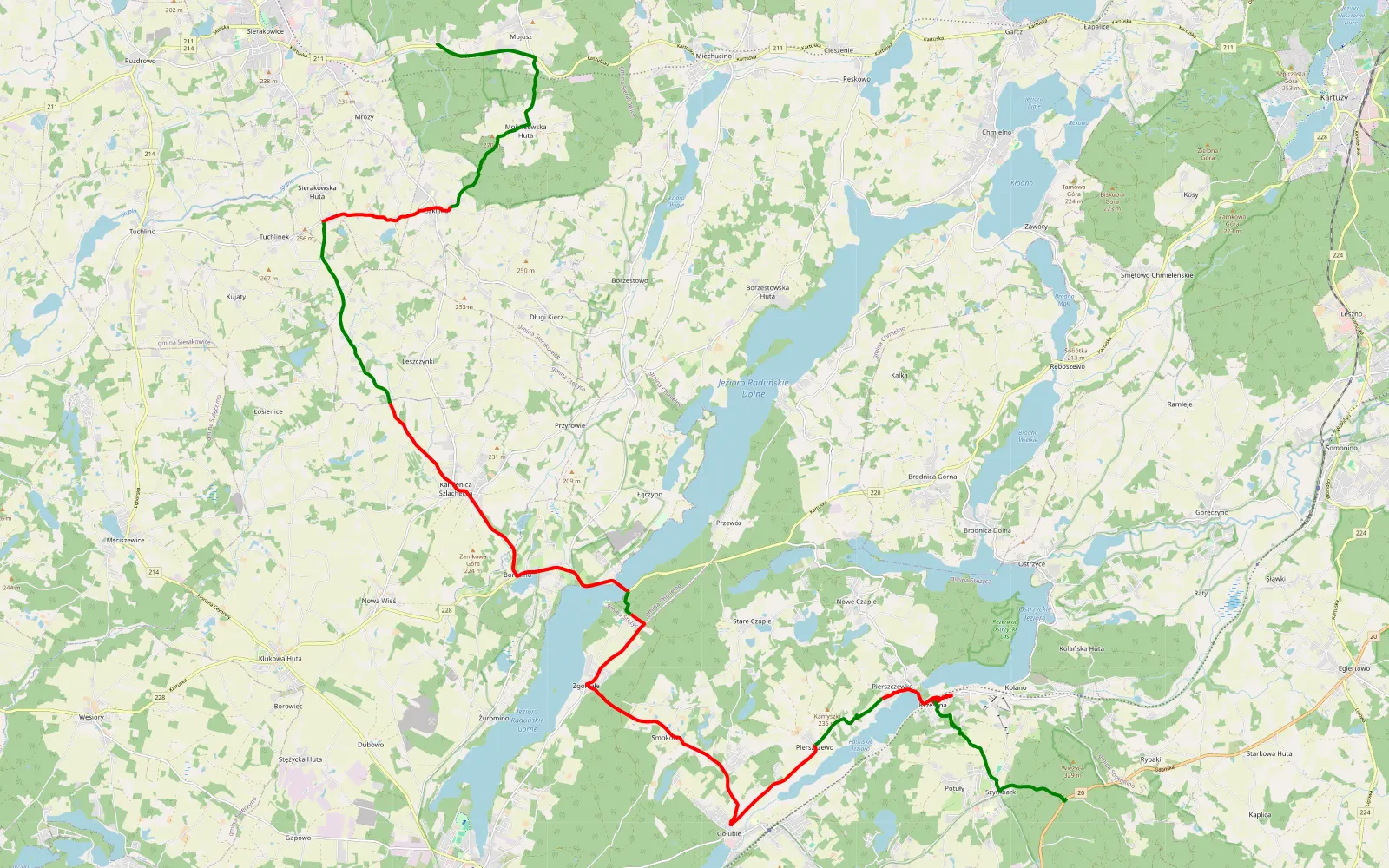 Mapa trasy Mojusz - Szymbark - 29.6 km trasy offroad, Powiat Kartuski