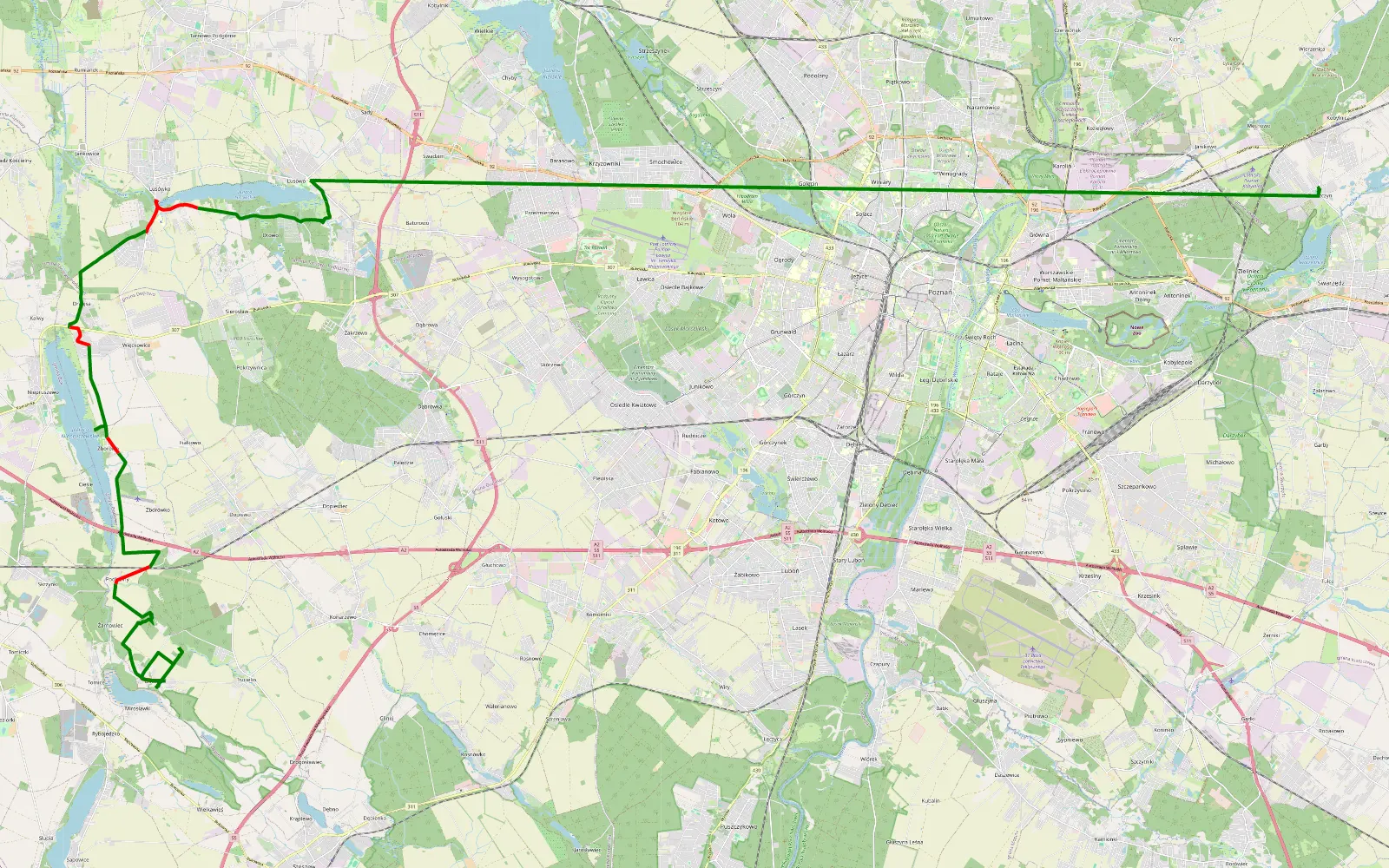 Map of Gruszczyn - Lisówki - 26.5 km offroad trail, Poznań County