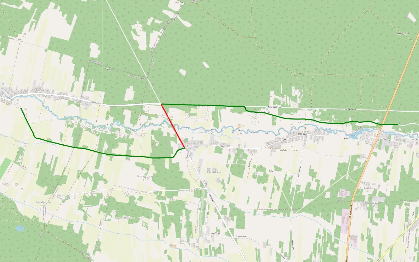 Mapa trasy Turze - Wólka Piecząca - 7.5 km trasy offroad, Powiat Miński
